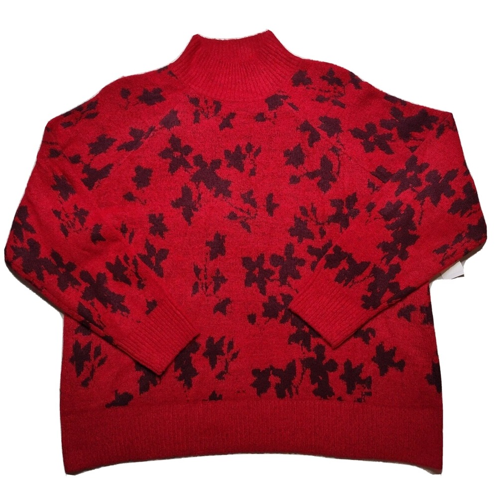 Liz Claiborne Women Plus 1X Red Cabaret Floral Acrylic Blend Sweater NEW